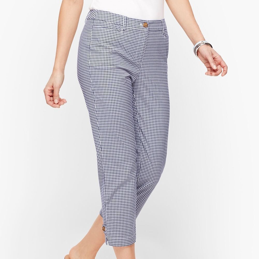 TALBOTS blue‎ gingham perfect skimmer cropped pants